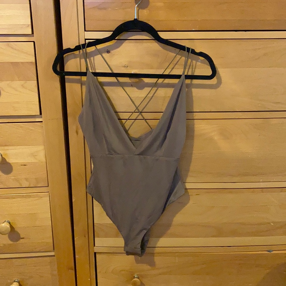 Taupe Deep V Bodysuit